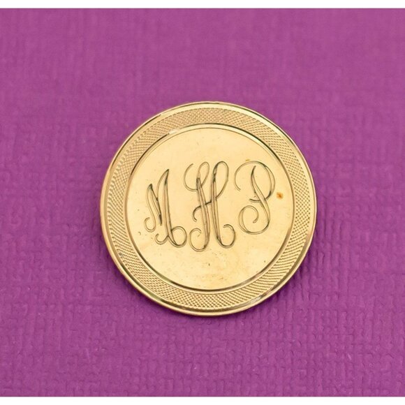 Vintage Monogram Initials Gold Plated Brooch by Lamode karatclad - Q4 - Picture 1 of 2